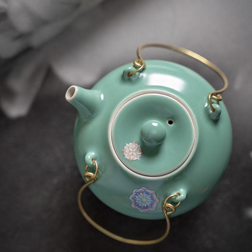 【日用百货】-宜室茶话 陶瓷手工铜提梁壶泡茶壶 商品图3