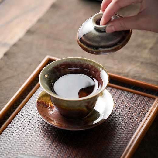 柴烧陶土盖碗景德镇陶瓷茶杯三才泡茶碗单个不烫手功夫茶具手抓碗 商品图2
