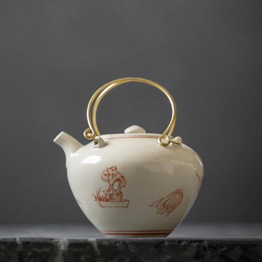 【日用百货】-宜室茶话 陶瓷手工铜提梁壶泡茶壶 商品图7