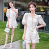 重工刺绣天丝上衣套装，气质阔腿短裤休闲两件套HR-HMGF6611 商品缩略图0