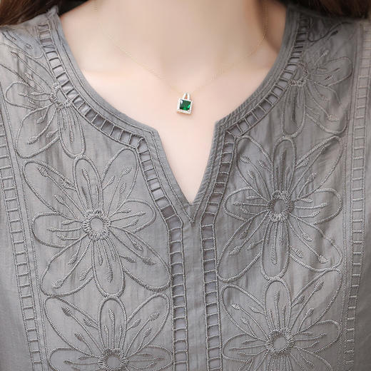 系带中长款A字裙，轻薄中袖天丝连衣裙QYM-23X8921 商品图3