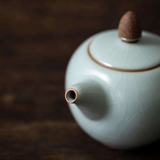 丰子汝窑 【天青侧把壶】泡茶单壶陶瓷大号开片可养木柄茶壶 商品图11