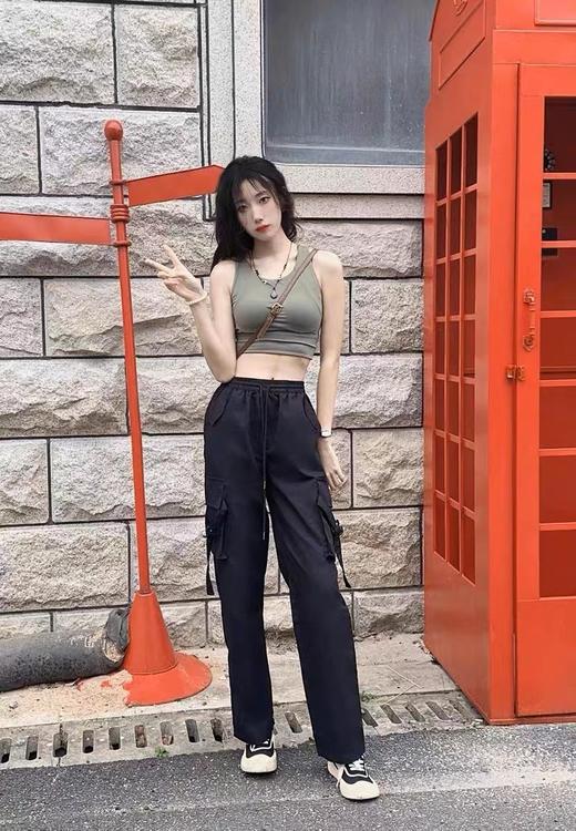 千吉娜Chigina-2023夏季新款 女款美式卡扣工装裤2097 商品图2