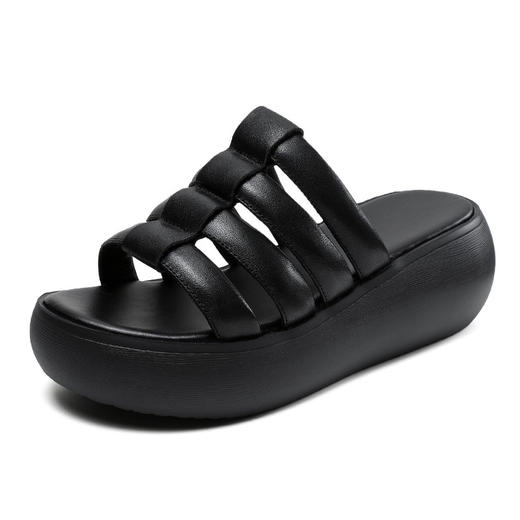 夏季新款，厚底拖鞋外穿头层牛皮舒适踩屎感时尚一字凉拖ZM232230 商品图5