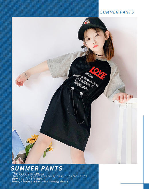【服装鞋包】新款韩版女孩中长款网红时尚棉短袖t恤裙收腰连衣裙 商品图2