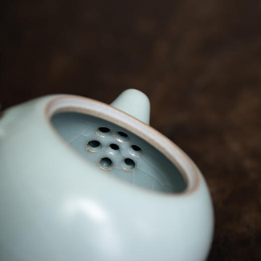 丰子汝窑 【天青侧把壶】泡茶单壶陶瓷大号开片可养木柄茶壶 商品图10
