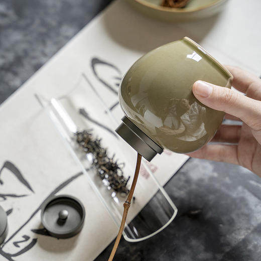 【日用百货】-宜室茶话  仿古青瓷茶叶罐双层锡盖密封罐 商品图2