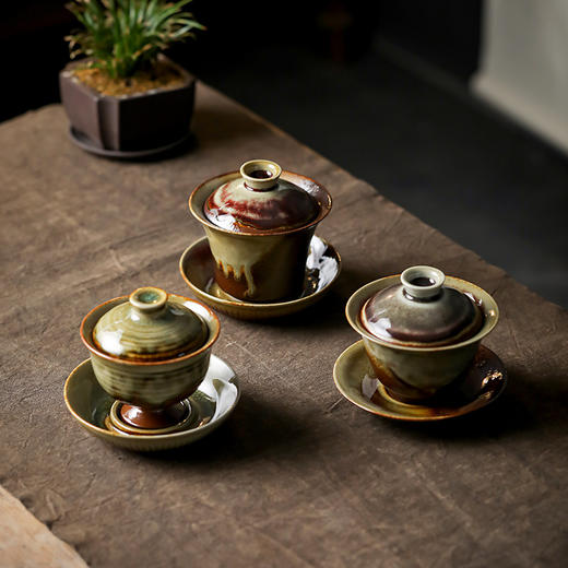 柴烧陶土盖碗景德镇陶瓷茶杯三才泡茶碗单个不烫手功夫茶具手抓碗 商品图1