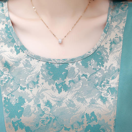 拼色假两件连衣裙，中长裙夏季短袖妈妈装休闲裙印花连衣裙QYM-XY-23HA79-Y 商品图3