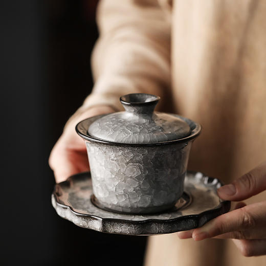 龙泉三才盖碗茶杯黑冰单个青瓷泡茶碗铁胎哥窑冰裂纹陶瓷功夫茶具 商品图0