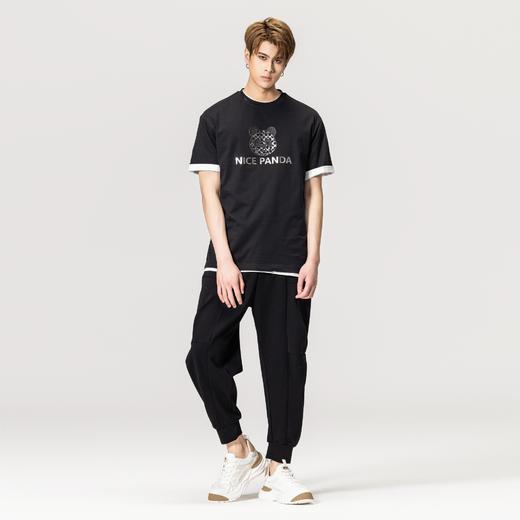 PINLI品立春季新款熊猫印花短袖T恤男士休闲上衣BG231111051 商品图1