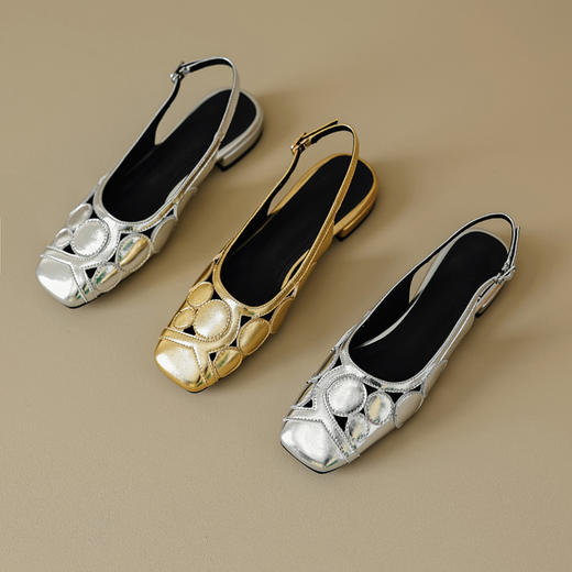 夏天金色包头凉鞋，女外穿平底鞋后绊带方头金色银色凉鞋YZ-331-2 商品图3