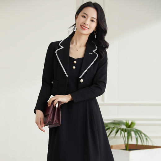 罗蒙春秋女装小香风小西装外套女士修身短款优雅气质拼色领单西服上衣外套 商品图3