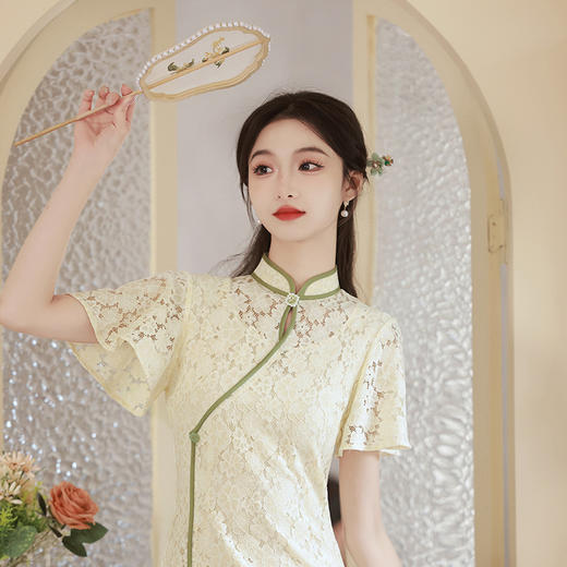 改良蕾丝修身日常，出游温柔森系旗袍连衣裙XL-23198 商品图2