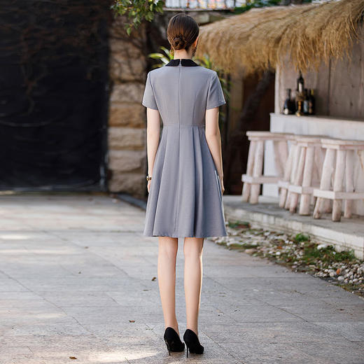 IWY/灰色西装领连衣裙夏季新款短袖西服裙收腰显瘦气质伞裙职业Q878 商品图4