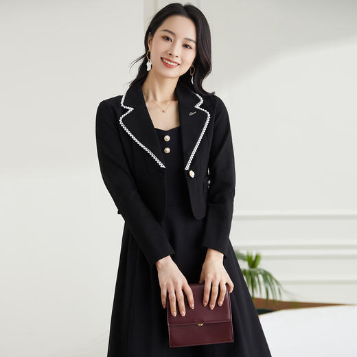 罗蒙春秋女装小香风小西装外套女士修身短款优雅气质拼色领单西服上衣外套 商品图4