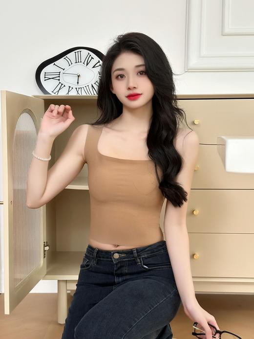 超值两件装【显瘦 显身材】新款无痕方领冰丝螺纹女士背心，舒适亲肤，轻薄透气，耐磨抗皱，高弹力，夏季纯棉美背小背心女，内搭外穿可拆卸胸垫无钢圈内衣 商品图4