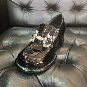 LFGJ  0349  水钻方扣粗跟百搭小皮鞋