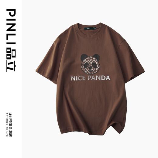 PINLI品立春季新款熊猫印花短袖T恤男士休闲上衣BG231111051 商品图4