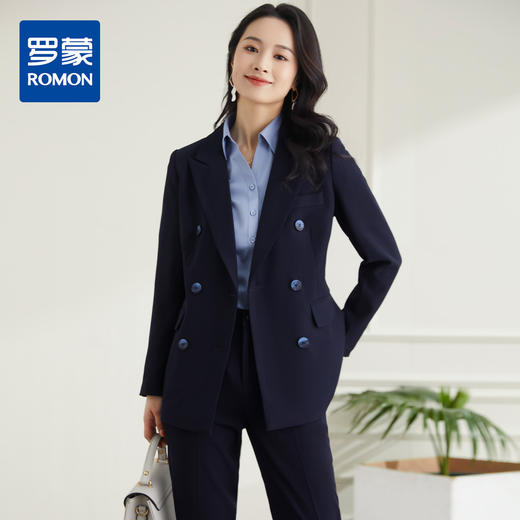 罗蒙春秋女装双排扣西服外套女士商务通勤职业OL气质单西装上衣外套 商品图0