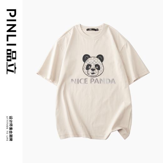 PINLI品立春季新款熊猫印花短袖T恤男士休闲上衣BG231111051 商品图6