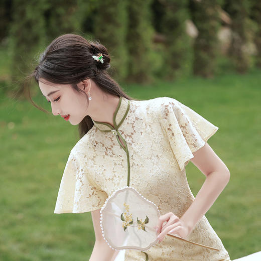 改良蕾丝修身日常，出游温柔森系旗袍连衣裙XL-23198 商品图1