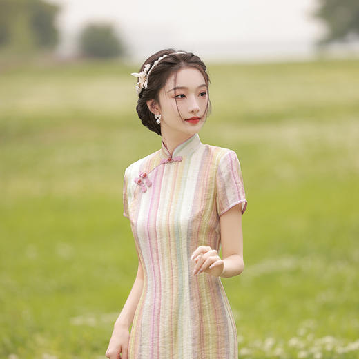 轻薄冰丝感复古中国风，中长款修身旗袍连衣裙XL-23211 商品图5