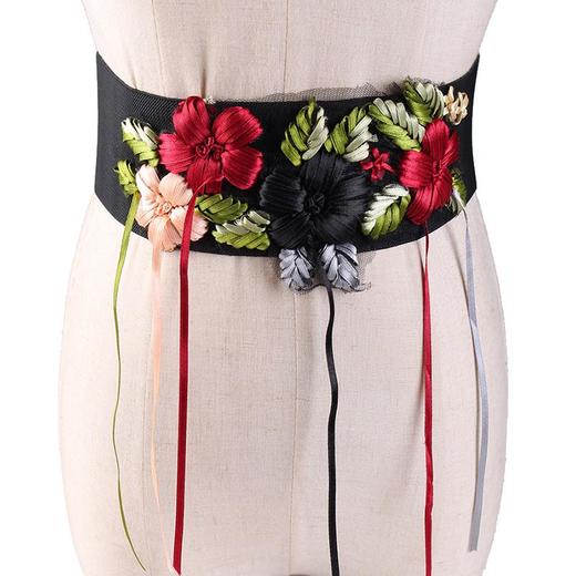 AA SJ绣花宽腰带立体花朵装饰外搭裙子松紧弹力刺绣腰封 商品图4