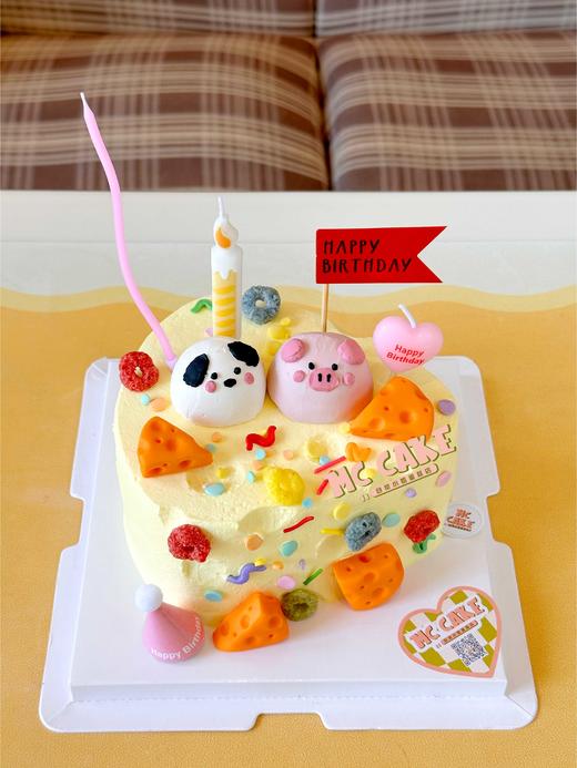 芝士块小猪&小狗装饰蛋糕 商品图0