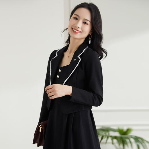 罗蒙春秋女装小香风小西装外套女士修身短款优雅气质拼色领单西服上衣外套 商品图5