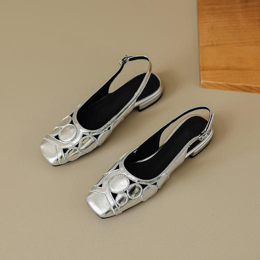 夏天金色包头凉鞋，女外穿平底鞋后绊带方头金色银色凉鞋YZ-331-2 商品图6