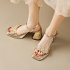 时尚粗跟中跟凉鞋，新款夏季法式仙女风气质一字带高跟鞋YZ-627-5 商品缩略图2