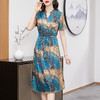 TC 221215桑蚕丝连衣裙气质印花收腰显瘦真丝裙 商品缩略图0