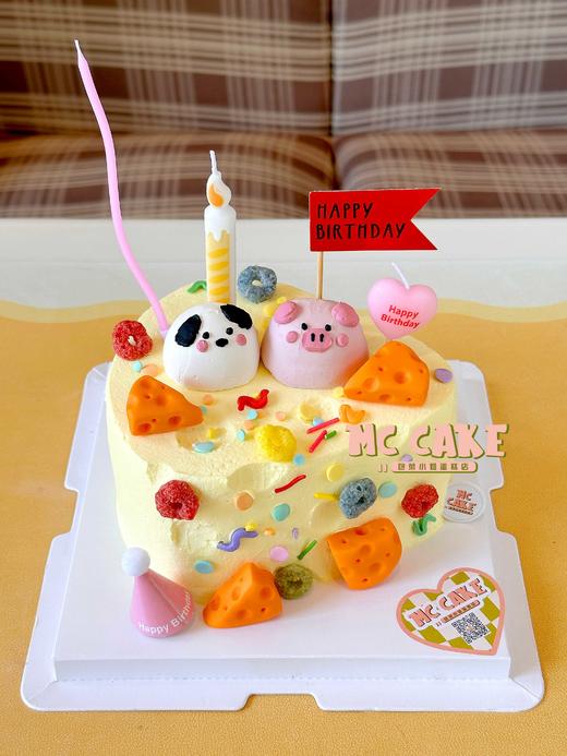 芝士块小猪&小狗装饰蛋糕 商品图1