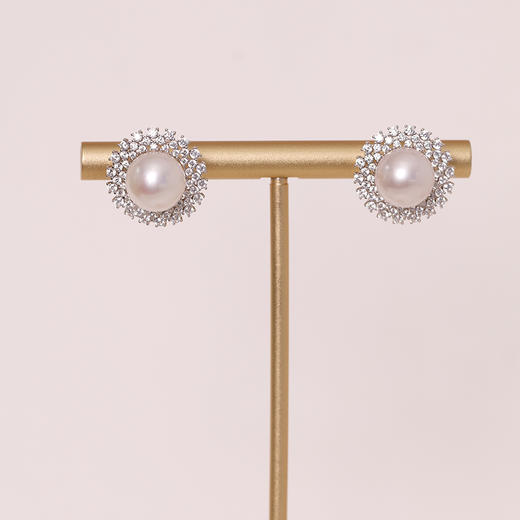 美裕 银925淡水珍珠耳钉 9-10mm白 106603 商品图2