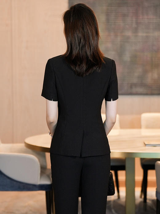 黑色短袖薄西装外套夏季新款单粒扣高级感西装裤职业套装 商品图2