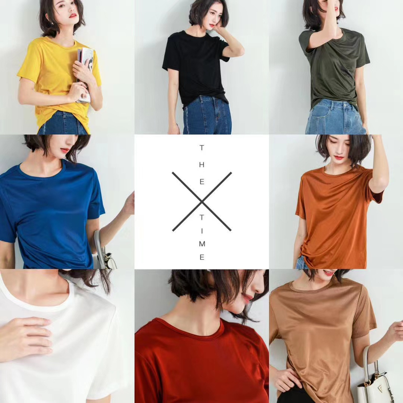 日本进口三醋酸T恤女短袖宽松T恤 圆领/V领 210206