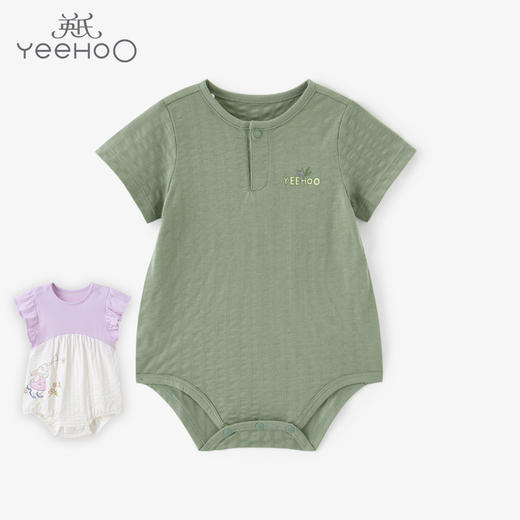 英氏女童装夏季婴儿短袖爬服哈衣薄款三角哈包屁裆衣YLDBJ22004A YLDBJ22003A 商品图0