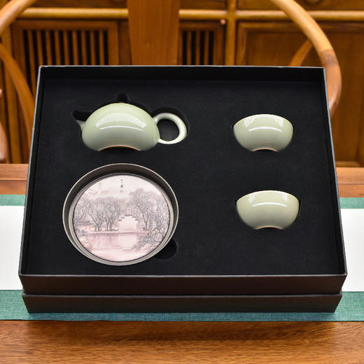 羽诗制造出品 江南暖风套装非遗青瓷茶具陶瓷壶承文创礼盒 商品图4