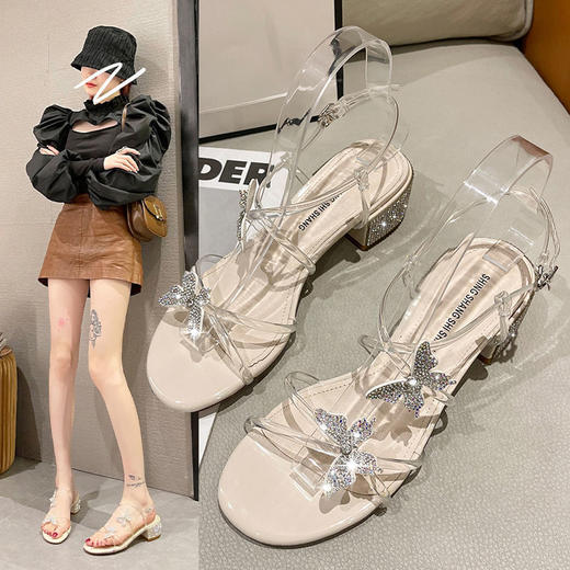 【翘首以盼，终于等到你，仙女凉鞋！】优雅蝴蝶配裙子，精致中跟，2023年新款夏季时尚爆款！舒适气质，让你走在时尚前沿。 商品图0