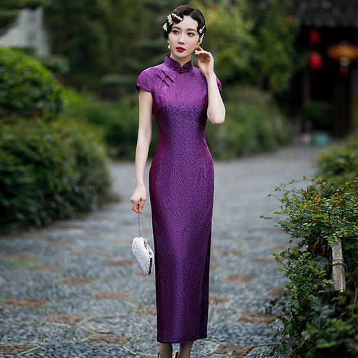 MY 8001民国风中长款开叉圆襟真丝改良喜妈妈旗袍 商品图0