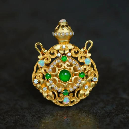 龢盒原创 18k古典花朵卷草纹花丝小宝瓶香囊吊坠 商品图4