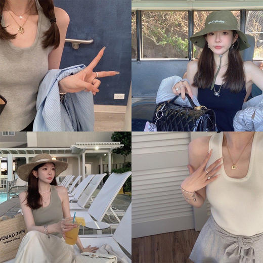 软白XS 金蘑菇菇 无限囤 蛋勺背心 / 修身吊带背心女内搭外穿U领无袖T恤 商品图3