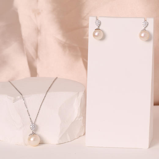 美裕 银925淡水珍珠耳钉9-10mm白 106576 商品图4