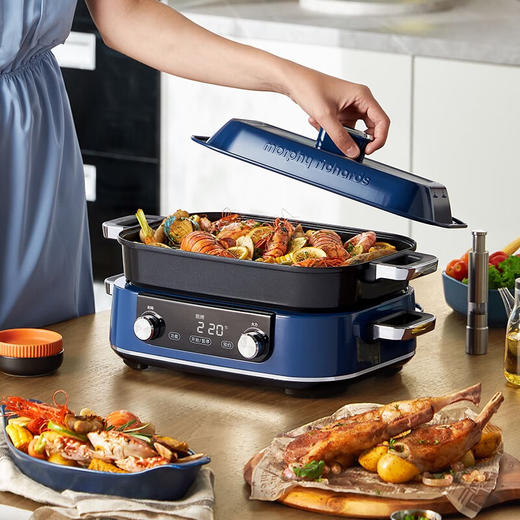 摩飞电器（Morphyrichards）二代多功能料理锅鸳鸯火锅烤肉涮一体蒸煮炒煎大屏触控煮锅多用途电火锅MR9099 标配（深锅+牛扒盘+蒸格） 商品图5