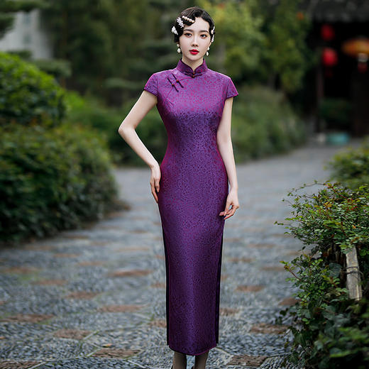 MY 8001民国风中长款开叉圆襟真丝改良喜妈妈旗袍 商品图2