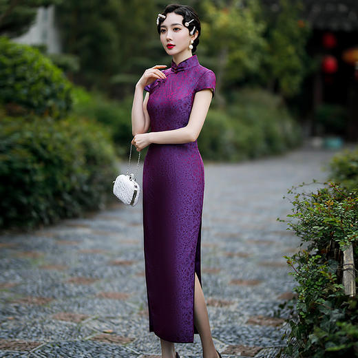 MY 8001民国风中长款开叉圆襟真丝改良喜妈妈旗袍 商品图1