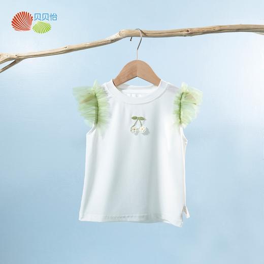 贝贝怡夏季儿童女宝宝夏装衣服时尚轻薄女孩短袖花边T恤飞袖上衣 商品图9