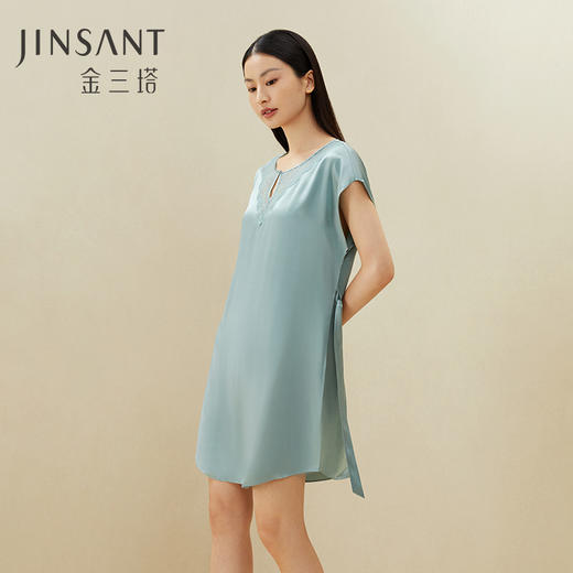 金三塔舒适凉感真丝圆领短袖可外穿睡裙女 桑蚕丝纯色睡衣女  YSFAA308 商品图1