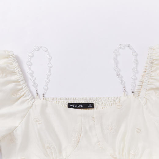 西遇甜美A字裙夏季新款泡泡袖气质淑方领短袖裙女V0031604 商品图5